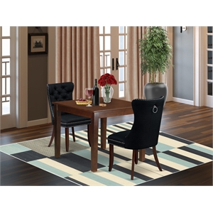 Pemberly Row 3-Piece Dining Table Set in Mahogany/Black