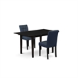 Pemberly Row 3-Piece Black Dining Set with Navy Blue Upholstery