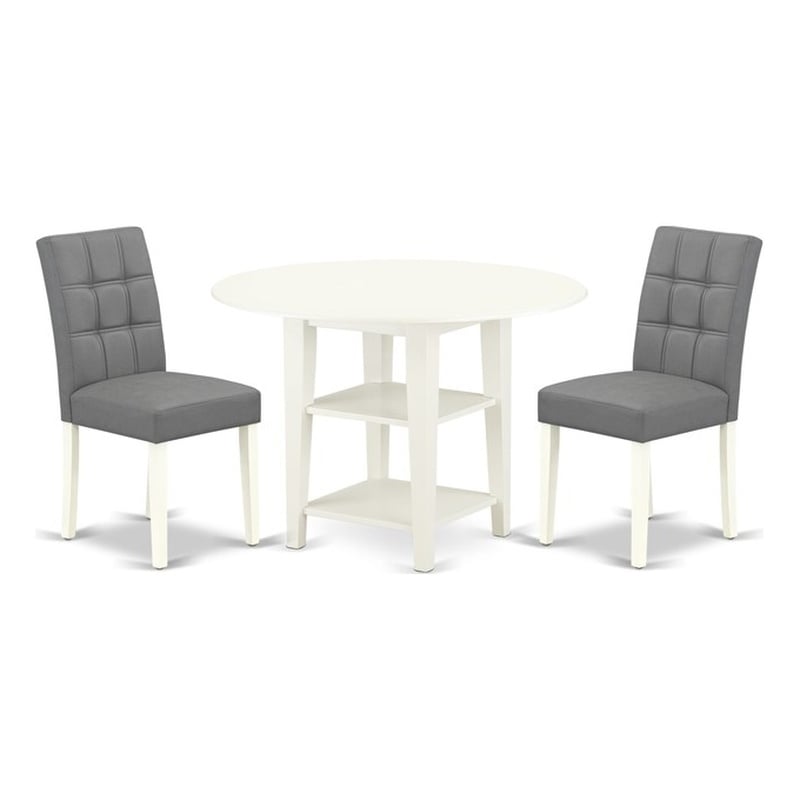 Pemberly Row Round Dining Table Set with Drop-Leaf Linen White/Platinum Gray