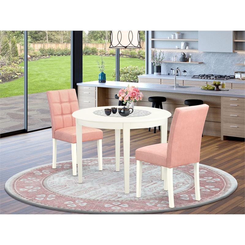 Pemberly Row 3-Piece Round Kitchen Dining Set Linen White/Beige Red