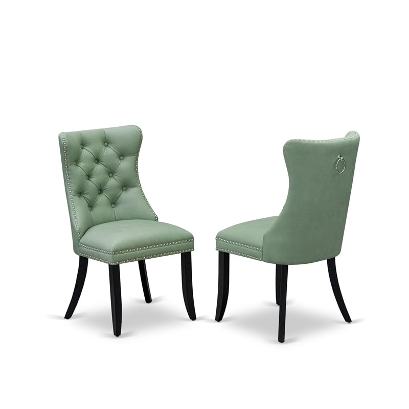 Pemberly Row 9-Piece Dining Set with Rubberwood Table and Green Chairs