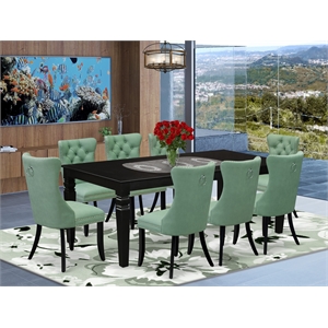 Pemberly Row 9-Piece Dining Set with Rubberwood Table and Green Chairs