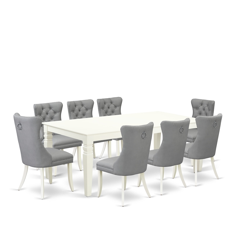 Pemberly Row 9-Piece Dining Room Set with Rubberwood in White/Gray