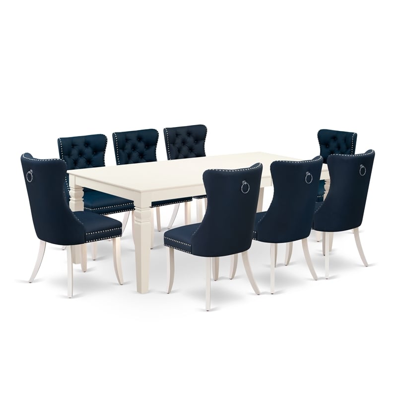 Pemberly Row 9-Piece Dining Set with Butterfly Leaf in Linen White & Navy Blue