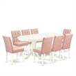 Pemberly Row 9-Piece Oval Dining Set with Drop Leaf in Linen White & Beige Red