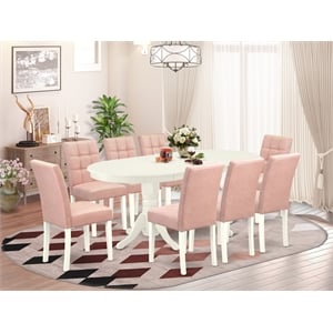 Pemberly Row 9-Piece Oval Dining Set with Drop Leaf in Linen White & Beige Red