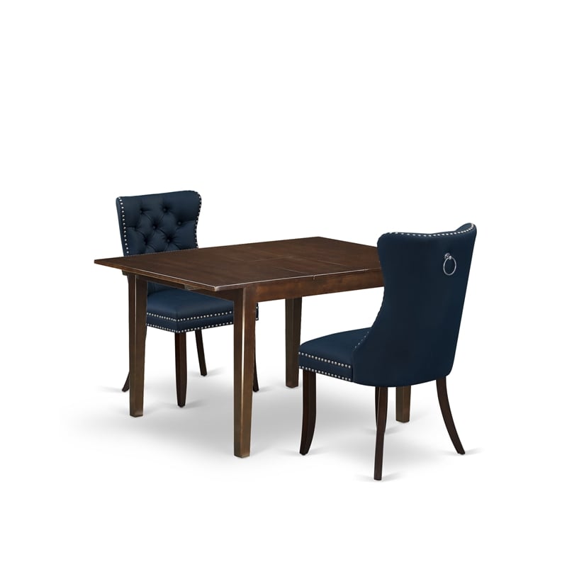 Pemberly Row 3-Piece Dining Set with Butterfly Leaf in Mahogany/Navy Blue