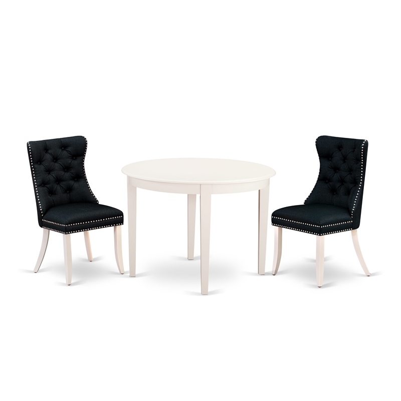 Pemberly Row 3-Piece Dining Set with Linen Fabric in White/Black
