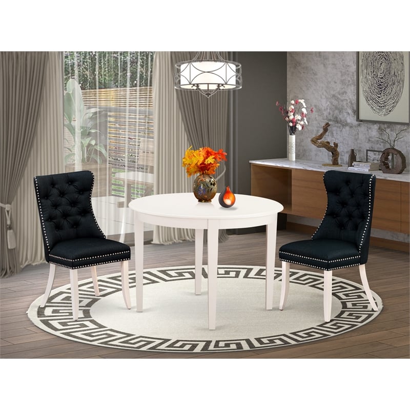 Pemberly Row 3-Piece Dining Set with Linen Fabric in White/Black