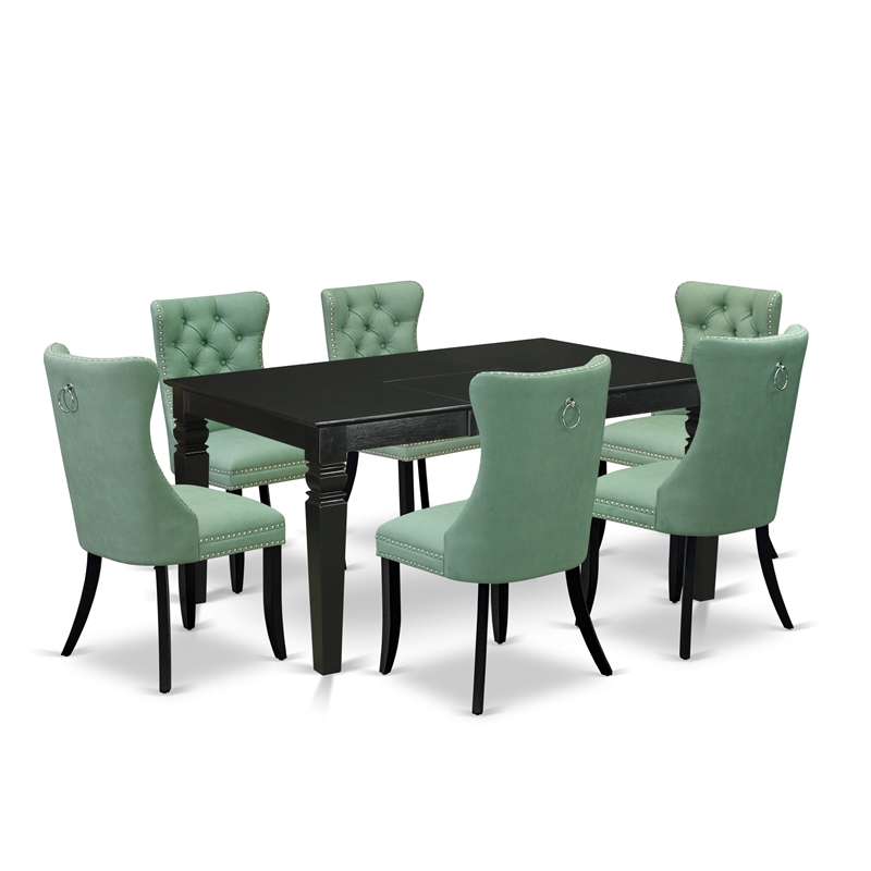 Pemberly Row 7-Piece Dining Set with Willow Green Faux Leather in Black