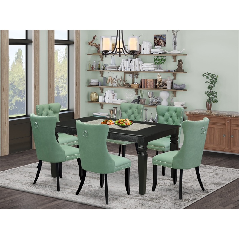Pemberly Row 7-Piece Dining Set with Willow Green Faux Leather in Black