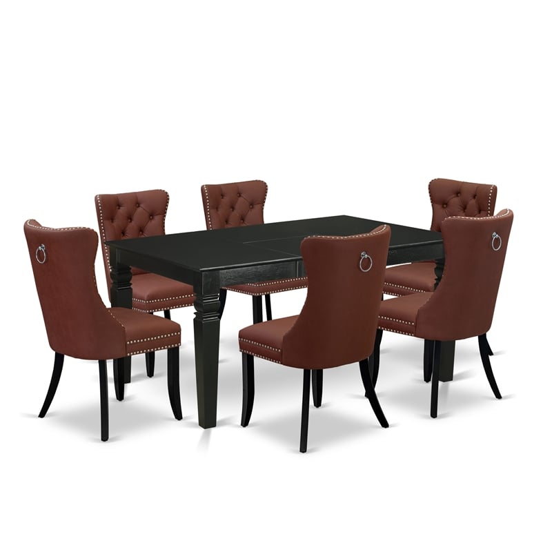 Pemberly Row 7-Piece Dining Set with Butterfly Leaf in Black & Burgundy