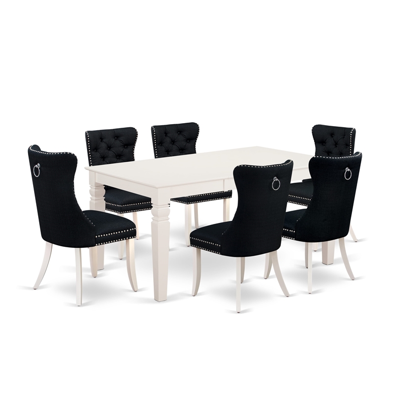 Pemberly Row 7-Piece Modern Dining Table Set in Linen White and Black