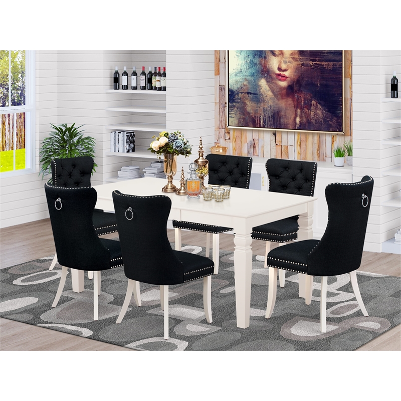 Pemberly Row 7-Piece Modern Dining Table Set in Linen White and Black
