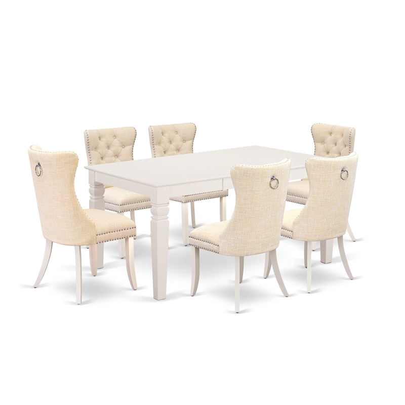 Pemberly Row 7-Piece Kitchen Dining Table Set Linen White and Light Beige