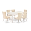 Pemberly Row 7-Piece Kitchen Dining Table Set Linen White and Light Beige