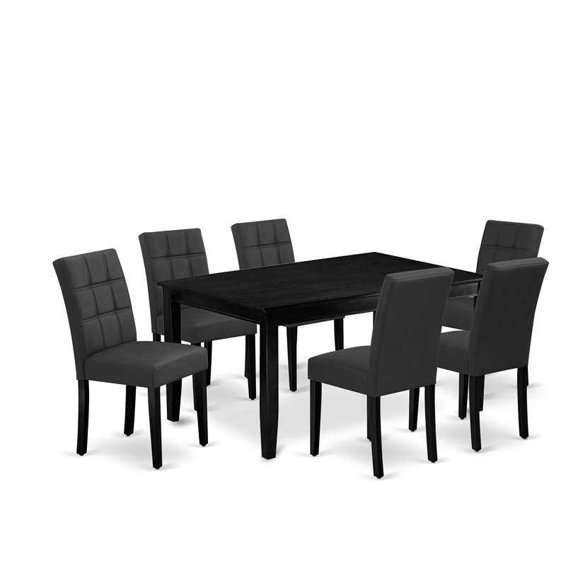 Pemberly Row 7-Piece Modern Dining Table Set with Rubberwood Frame in Black
