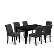 Pemberly Row 7-Piece Modern Dining Table Set with Rubberwood Frame in Black
