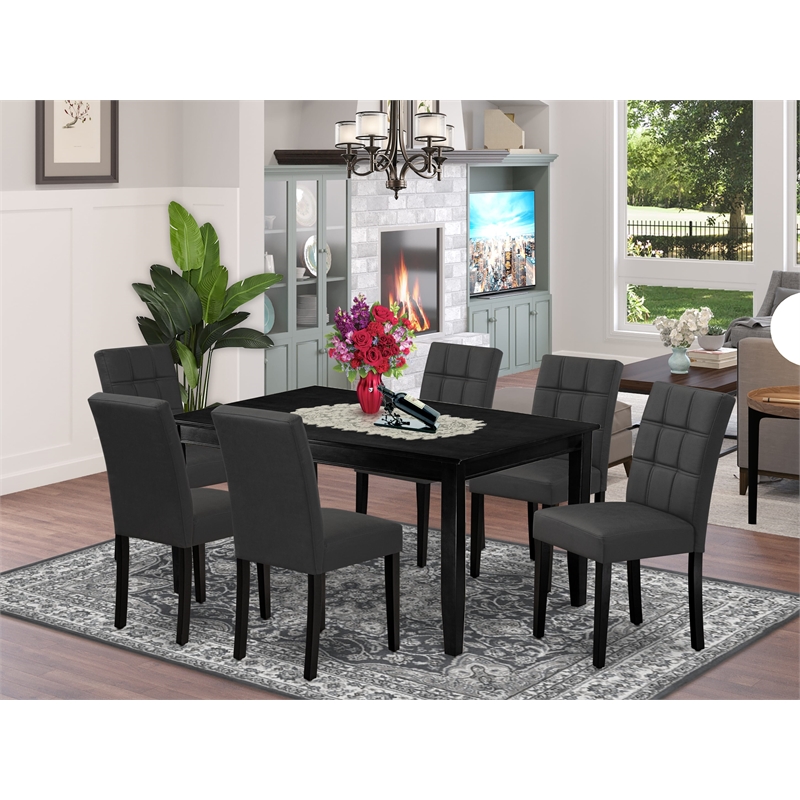 Pemberly Row 7-Piece Modern Dining Table Set with Rubberwood Frame in Black
