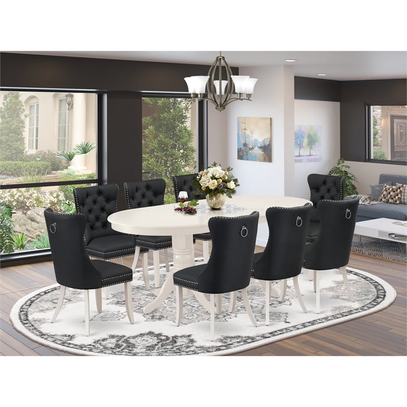 Pemberly Row 9-Piece Dinette Set with Butterfly Leaf Table in Linen White
