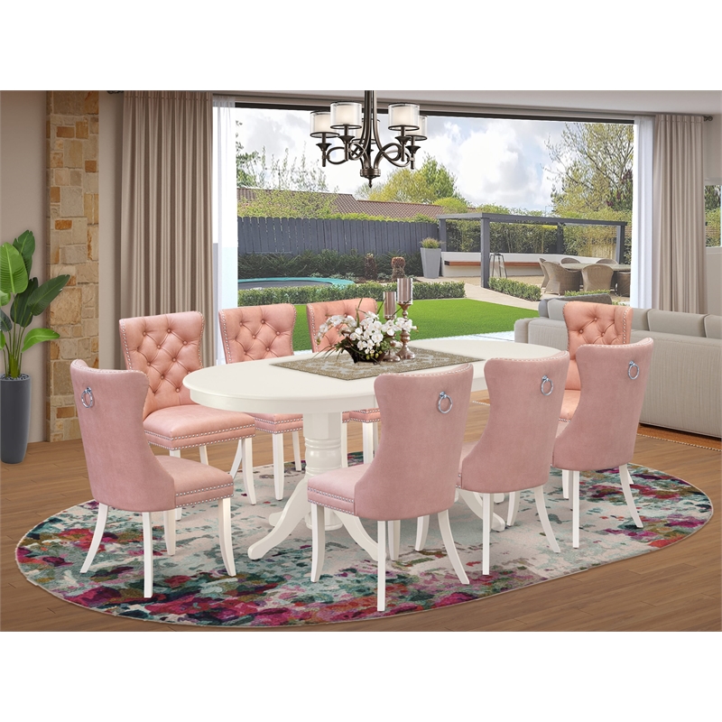 Pemberly Row 9-Piece Dining Table Set with Butterfly Leaf in Linen White