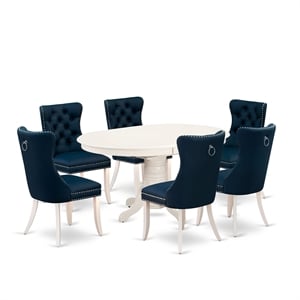Pemberly Row 7-Piece Oval Dining Table Set with Pedestal Base in Linen White