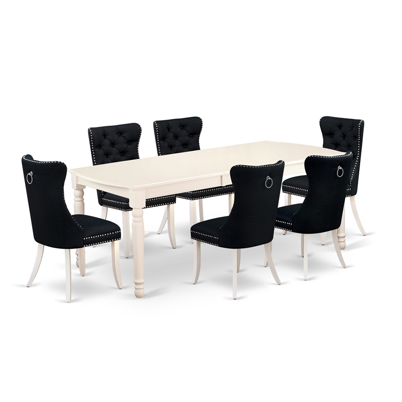 Pemberly Row 7-Piece Dining Set Rubber Wood Black Upholstery Linen White