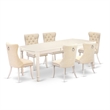 Pemberly Row 7-Piece Dining Set Rubber Wood Light Beige Linen Upholstery
