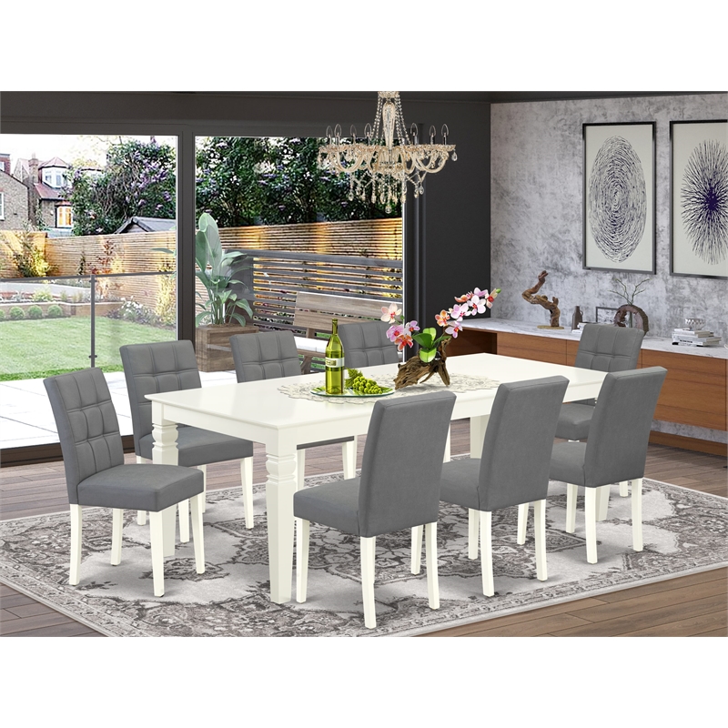 Pemberly Row 9-Piece Dining Set with Butterfly Leaf Table in Linen White