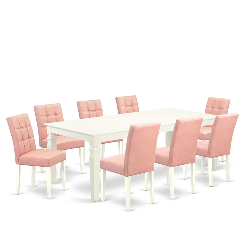 Pemberly Row 9-Piece Dining Set in Linen White with Beige Red Chairs