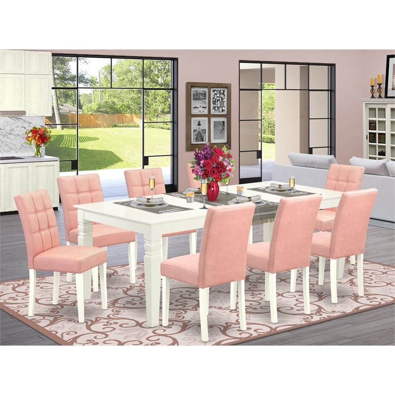 Pemberly Row 9-Piece Dining Set in Linen White with Beige Red Chairs