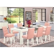 Pemberly Row 9-Piece Dining Set in Linen White with Beige Red Chairs