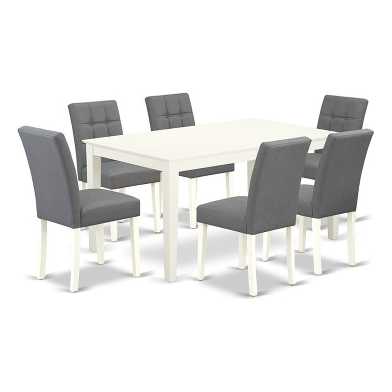 Pemberly Row 7-Piece Dining Set in Linen White with Platinum Gray Chairs