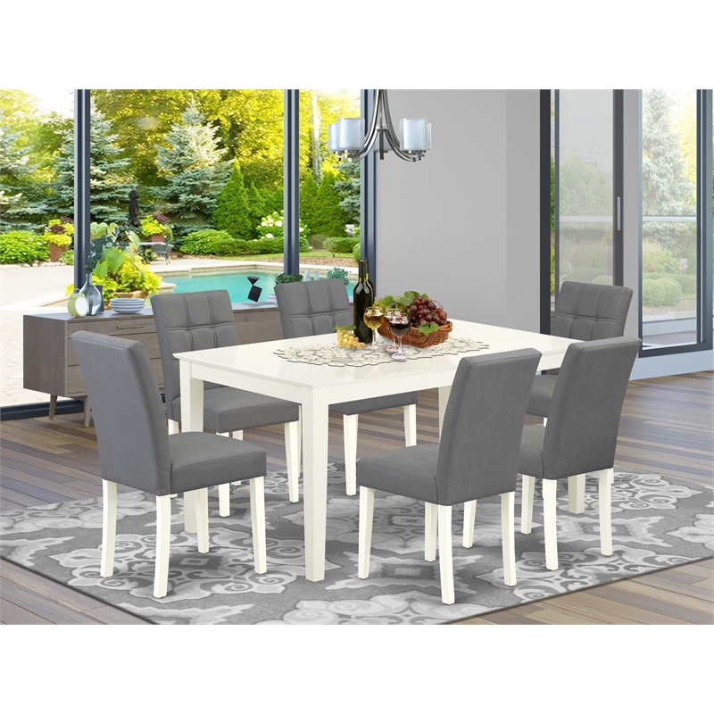 Pemberly Row 7-Piece Dining Set in Linen White with Platinum Gray Chairs