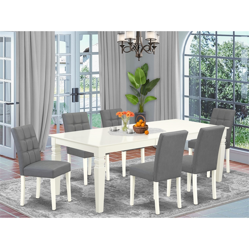 Pemberly Row 7-Piece Dining Room Set with Butterfly Leaf in Linen White