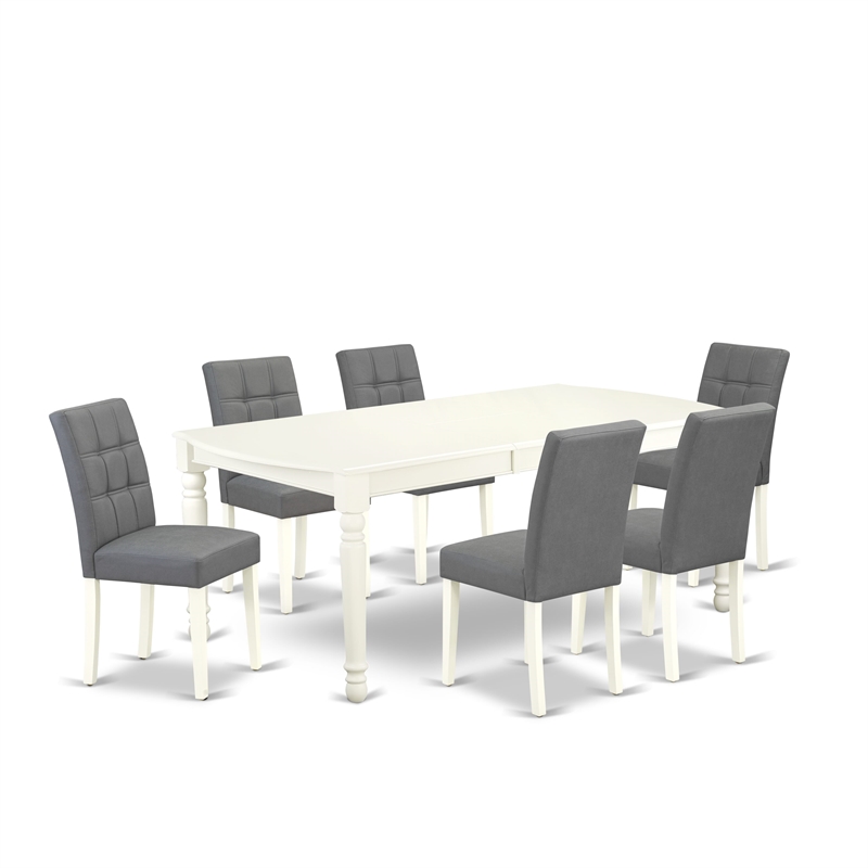 Pemberly Row 7-Piece Kitchen Table Set with Butterfly Leaf in Linen White