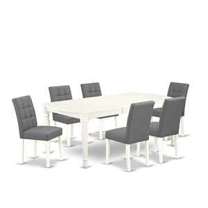 Pemberly Row 7-Piece Kitchen Table Set with Butterfly Leaf in Linen White
