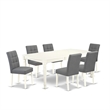 Pemberly Row 7-Piece Kitchen Table Set with Butterfly Leaf in Linen White