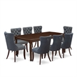 Pemberly Row 9-Piece Dining Set with Mahogany Table and Platinum Gray Chairs