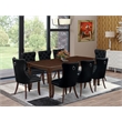 Pemberly Row 9-Piece Dining Set with Mahogany Table and Black Linen Chairs