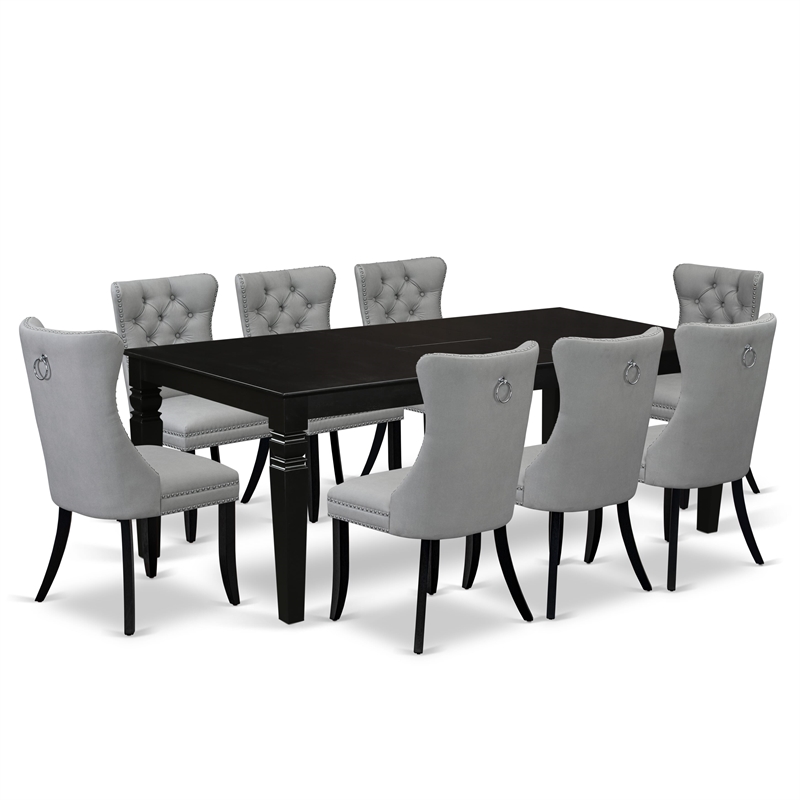Pemberly Row 9-Piece Dining Set with Light Gray Faux Leather Chairs