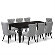 Pemberly Row 9-Piece Dining Set with Light Gray Faux Leather Chairs