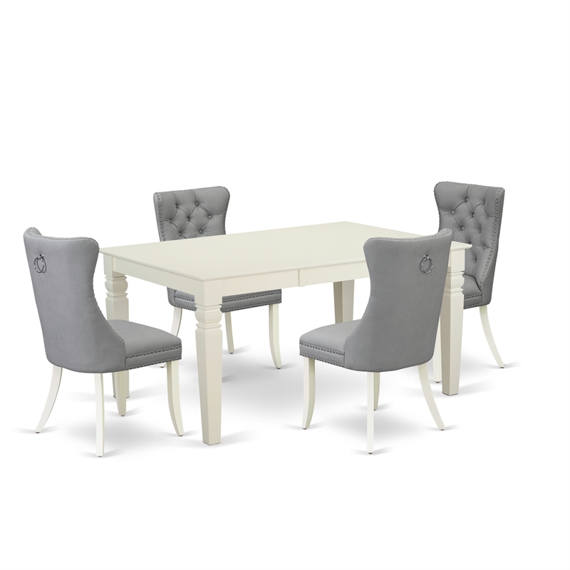 Pemberly Row 5-Piece Dining Table Set in Linen White and Light Gray