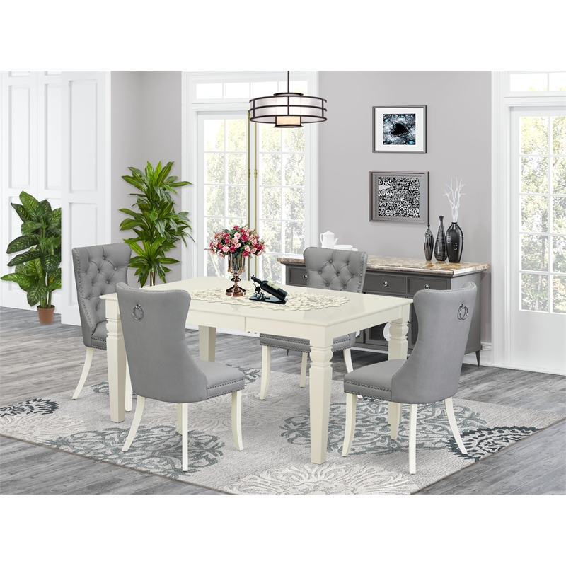 Pemberly Row 5-Piece Dining Table Set in Linen White and Light Gray