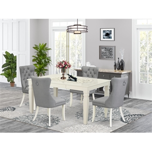 Pemberly Row 5-Piece Dining Table Set in Linen White and Light Gray