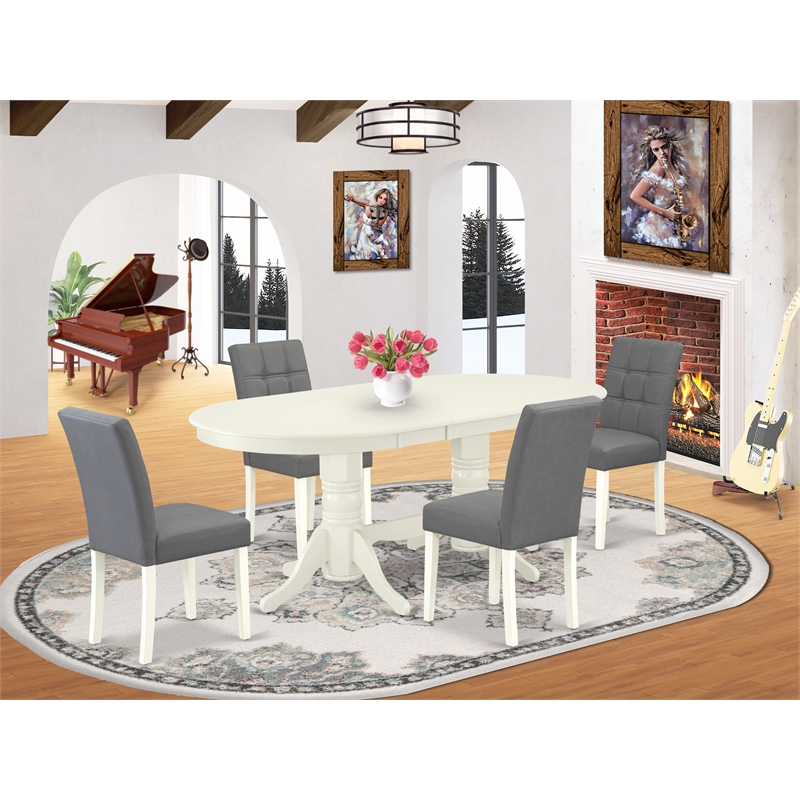 Pemberly Row 5-Piece Dining Table Set in Linen White and Platinum Gray