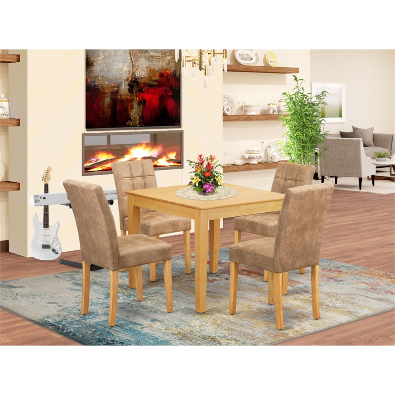 Pemberly Row 5-Pc Dining Table Set with Faux Leather in Oak/Brown