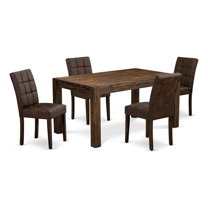 Pemberly Row 5-Pc Dining Set with Faux Leather in Jacobean/Black