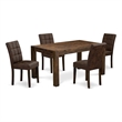 Pemberly Row 5-Pc Dining Set with Faux Leather in Jacobean/Black
