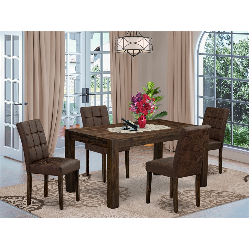 Pemberly Row 5-Pc Dining Set with Faux Leather in Jacobean/Black